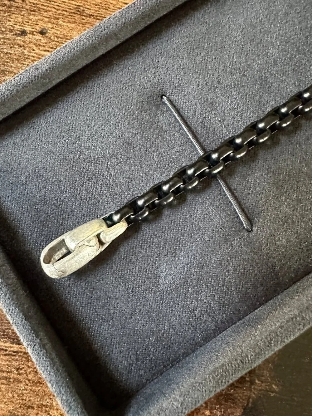 David Yurman Box Chain Bracelet in Darkened Sterling Silver and Stainless Steel